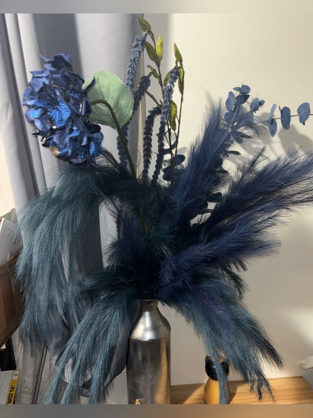 Bundle of Navy Blue Decorative Faux Plants- Tall & Flower Bunches included
